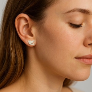 Sterling Silver Bird Stud Earrings: Minimalist Flying Bird Design