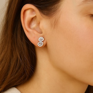 Sterling Silver Spiral Swirl Stud Earrings | Celtic Inspired Jewelry