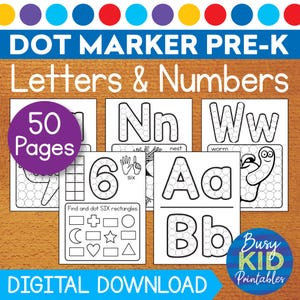 Preschool Skills Dot Marker Printable - Alphabet Letters and Numbers Dab a Dot Coloring Pages for PreK Kids
