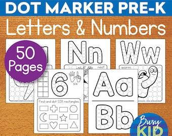 Preschool Skills Dot Marker Printable - Alphabet Letters and Numbers Dab a Dot Coloring Pages for PreK Kids