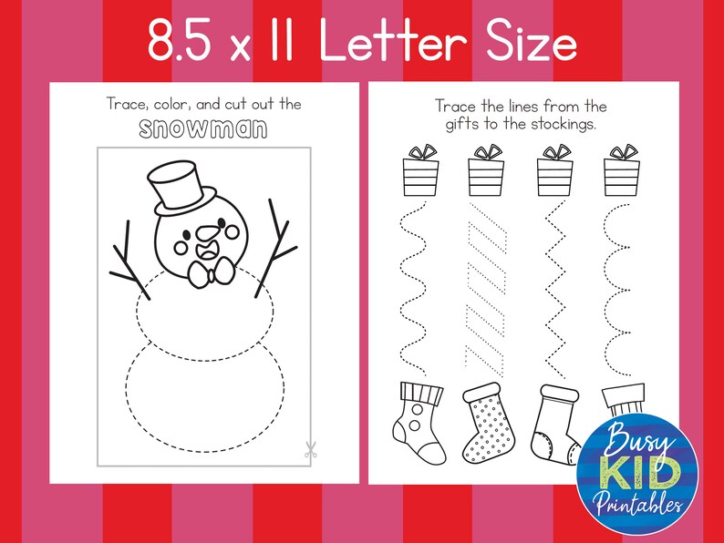 Christmas Preschooler Printable Tracing Cutting Shapes Lines Holiday Season Activity Pages for