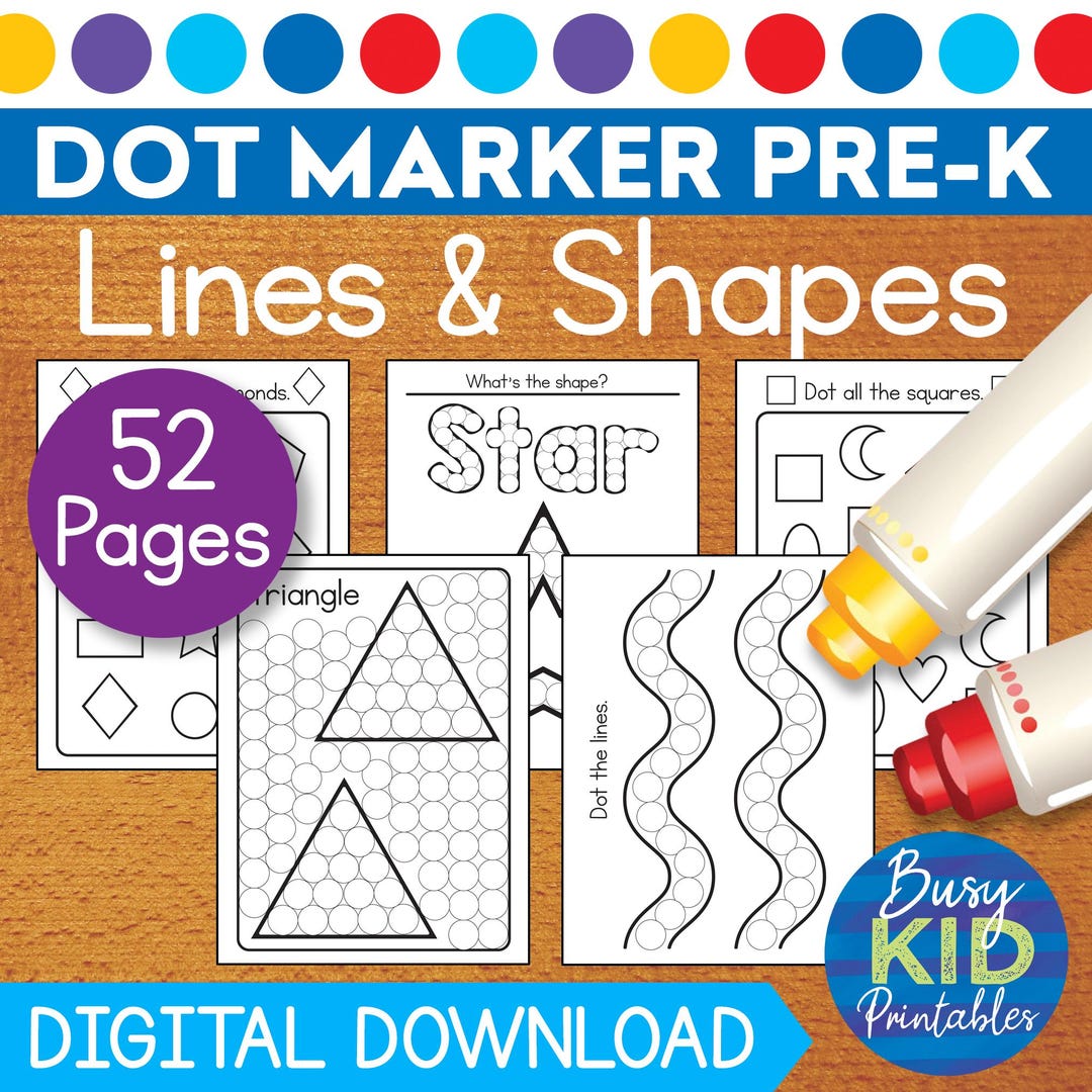 Preschool Skills Dot Marker Printable - Learning Lines and Simple
