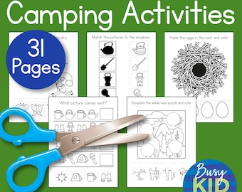 Camping Fun Scissor Fähigkeiten zum Ausdrucken - süße Ausschneiden und Einfügen Aktivitätsseiten für Kleinkind und Vorschule mit Färbung - Hausschule