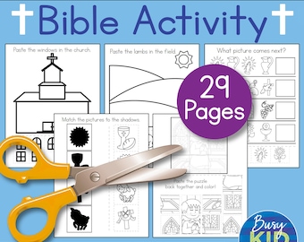 Bible Preschooler Printable - Tracing Cutting Shapes Lines - Christian Activity Pages for Preschool and Kindergarten