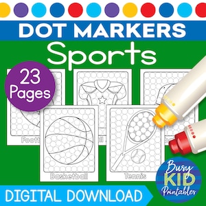 Dot Marker Printable - Sports Themed Dab a Dot Coloring Pages for Toddler and Preschool Kids - Basketball Football Baseball Soccer