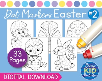 Easter Dot Marker Printable Activity - Coloring Pages for Toddler and Preschool Kids - Bunny Eggs Chick Spring Dab A Dot