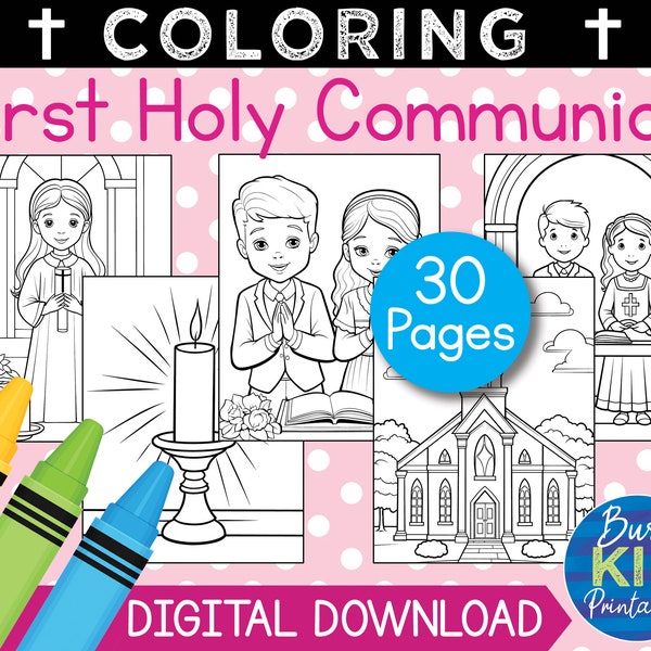 First Holy Communion Printable - Church Theme - Christian Coloring Pages for Kids