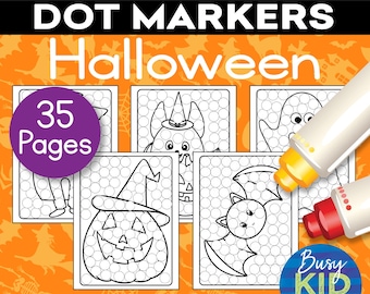 Halloween Dot Marker Printable - Cute Dab a Dot Coloring Pages for Toddler and Preschool - Pumpkins Ghosts Witch Bats