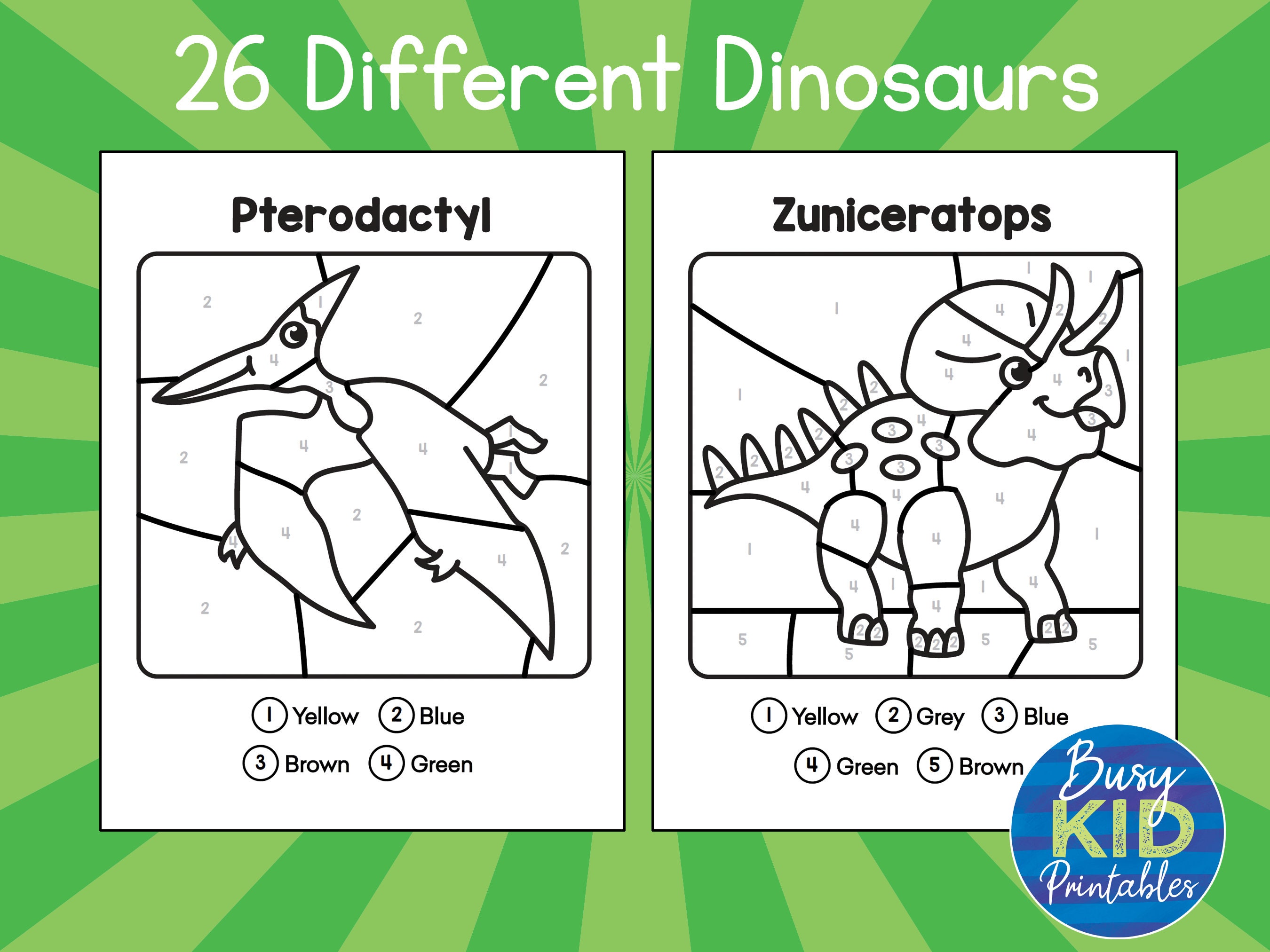 Dinosaur Printable - Color by Number - Coloring Activity Pages for Kids ...