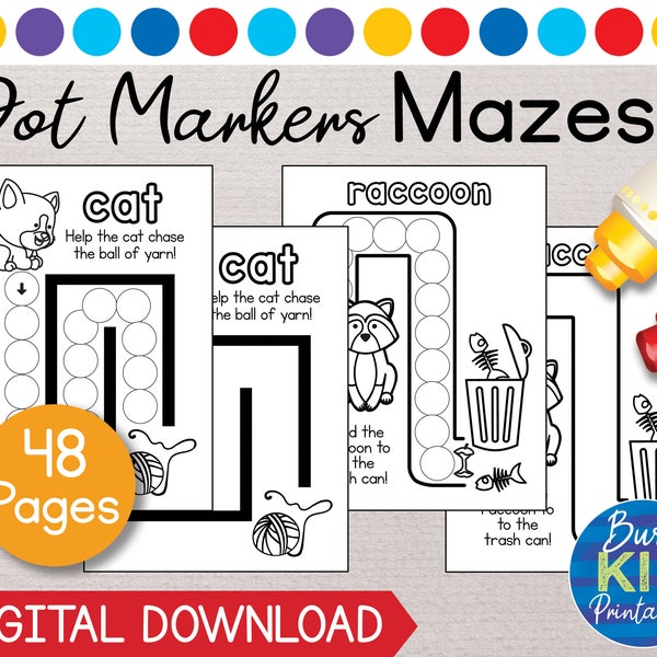 Printable Mazes for Dot Markers - Easy Dab a Dot Coloring Activity Book for Homeschool and Preschool Kids