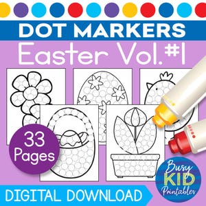Easter Dot Marker Printable Activity - Dab a Dot Coloring Pages for Toddler and Preschool Kids - Bunny Eggs Chick Spring