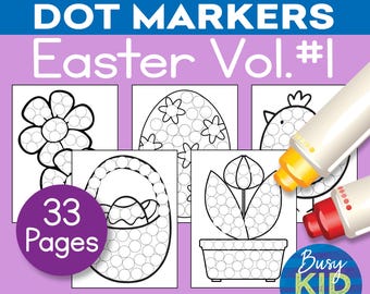 Easter Dot Marker Printable Activity - Dab a Dot Coloring Pages for Toddler and Preschool Kids - Bunny Eggs Chick Spring