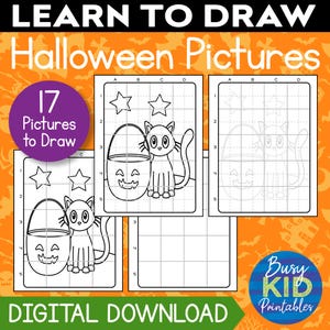 Halloween Wie zeichne Printable - Einfaches Nachverfolgen und Zeichnen von Aktivitätsseiten für Kinder - Schritt für Schritt Zeichnen lernen - Homeschool