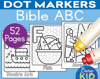 Bible Story Dot Marker Printable - Alphabet Dot Letters - ABC Dab a Dot Coloring Pages for Toddler and PreK