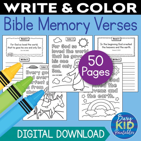 Bible Memory Verses Printable - Handwriting and Coloring - Christian Activity Pages for Kids
