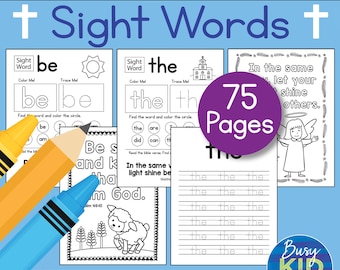 Bible Preschooler Printable - Sight Words - Christian Activity Pages for Preschool and Kindergarten