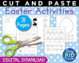 Easter Preschooler Printable - Tracing Cutting Shapes Lines - Easter Activity Pages for Preschool and Kindergarten