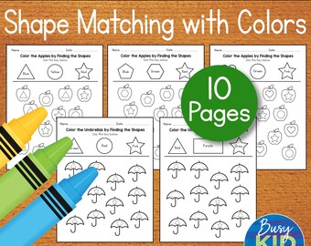 Preschool Shape Matching Printable - Pre-K Color Recognition - Shape Coloring