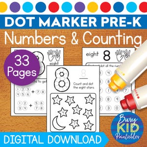 Preschool Skills Dot Marker Printable - Simple Numbers and Counting Dab a Dot Coloring Pages for Early Math PreK
