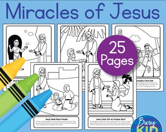 Milagros de Jesús imprimibles - Dibujos bíblicos para colorear - Páginas de actividades cristianas para niños