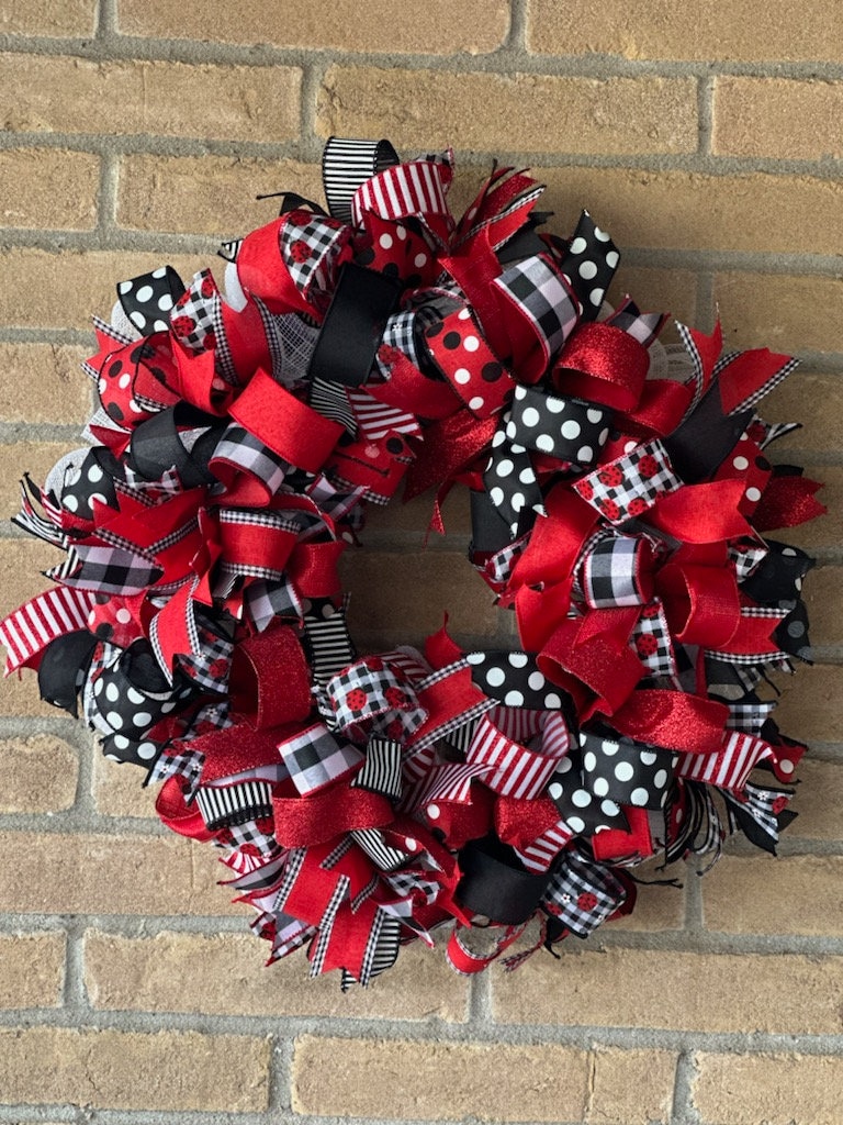 Ribbon Wreath, Lady Bug Ribbon Wreath, Front Door Wreath - Etsy