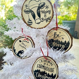 Wood Slice Christmas Ornaments, Vintage Farmhouse, Rustic Ornaments