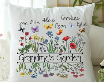Mother's Day Gift, Custom Grandma's Garden Pillow, Gift For Grandma, Grandkids Name Pillow, Grandma Gift From Grandkids, Customizable Pillow