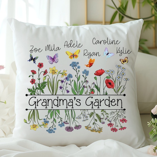 Mother's Day Gift, Custom Grandma's Garden Pillow, Gift For Grandma, Grandkids Name Pillow, Grandma Gift From Grandkids, Customizable Pillow
