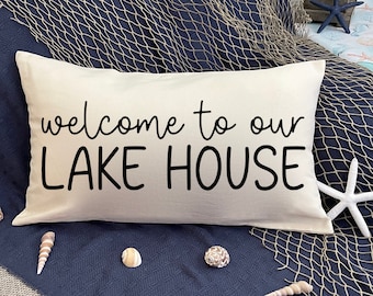 Custom Lake House Pillow, Lake House Decor Pillow, Farmhouse Pillow, Lake House Throw Pillow, Nautical Pillow, Lakehouse Pillow Gifts