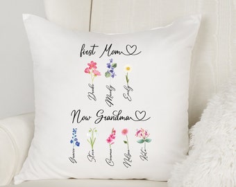 Customizable First Mom Now Grandma Pillow, Gift For Grandma, Custom Grandma's Garden Pillow, Mothers Day Pillow, Grandma Gift Grom Grandkids