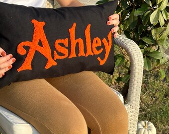 Personalized Name Punch Needle Pillow, Handmade Embroidery Halloween Decor, Halloween Gifts, Spooky Season Fall Decor, Ideal for Autumn Gift