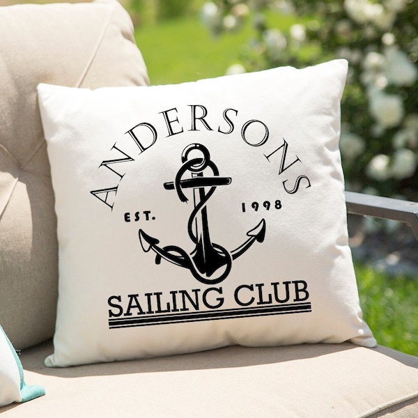 Personalized Sailing Club Pillow Covers, Sailing Boat Decor, Boat Name Pillow, Beach House Decor, Anchor Throw Pillow, Nautical Boat Gift