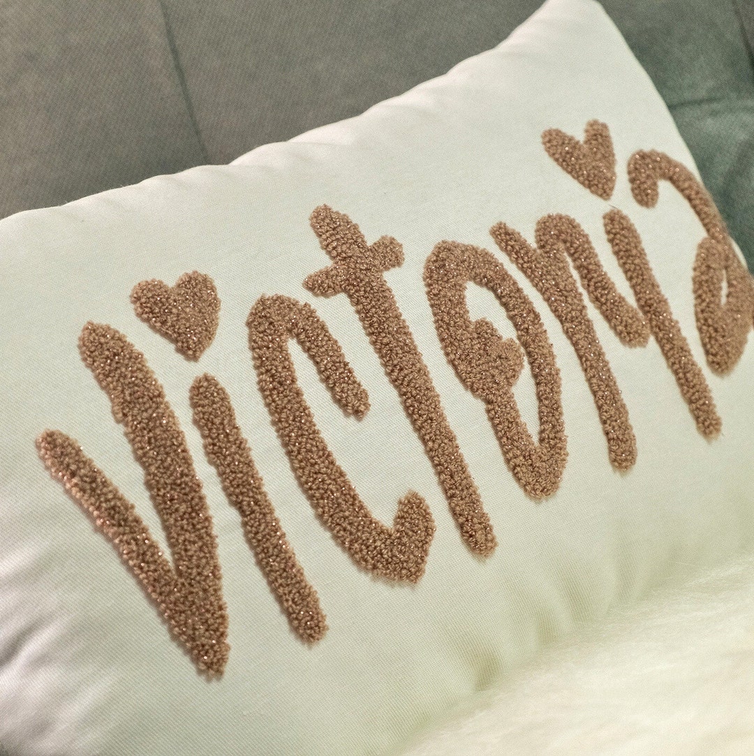 Glitter Embroidered Pillow, Baby Girl Pillow, Personalize Name Pillow