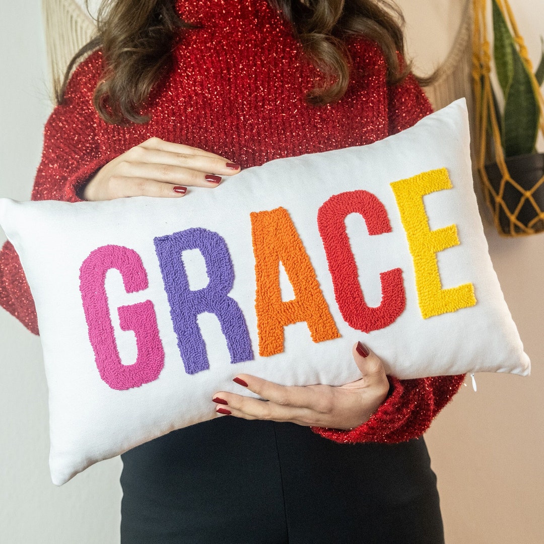 Punch Needle Name Pillow, Baby Girl Pillow, Personalize Name Pillow