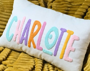 Personalized Baby Girl Name Punch Needle Pillow, Kids Room Decor, Graduation Gift, Baby Girl Nursery, New Mom Gift, Personalized Pillow