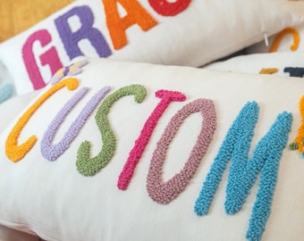 Custom Punch Needle Pillows, Baby Girl Name Embroidered Pillow, Newborn Baby Gift, Kids Room Decor, Girl Kid Gift, Bhirtday Gift Ideas