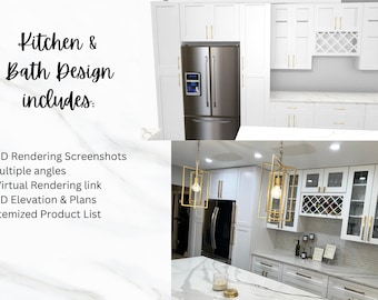 Kitchen Cabinet Layout, 3D Custom Kitchen Design, 2D Cabinet Layout, Kitchen Elevations and Plan, Virtual Link, Cabinet Product List
