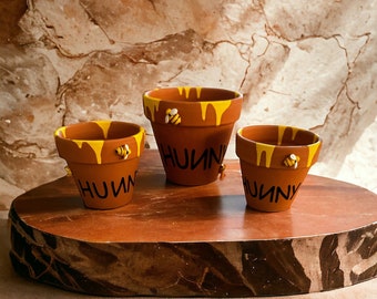 Pots Hunny en terre cuite faits à la main de Winnie l'ourson - Pour les baby showers, les anniversaires, etc.