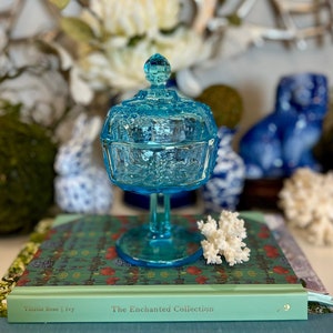 Small Blue Glass Lidded Candy Dish