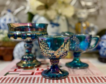 Mosser Glass Opalescent Green Cherry Thumbprint Pitcher and 6