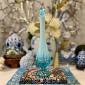 Fenton Blue Opalescent Lily of the Valley Bud Vase