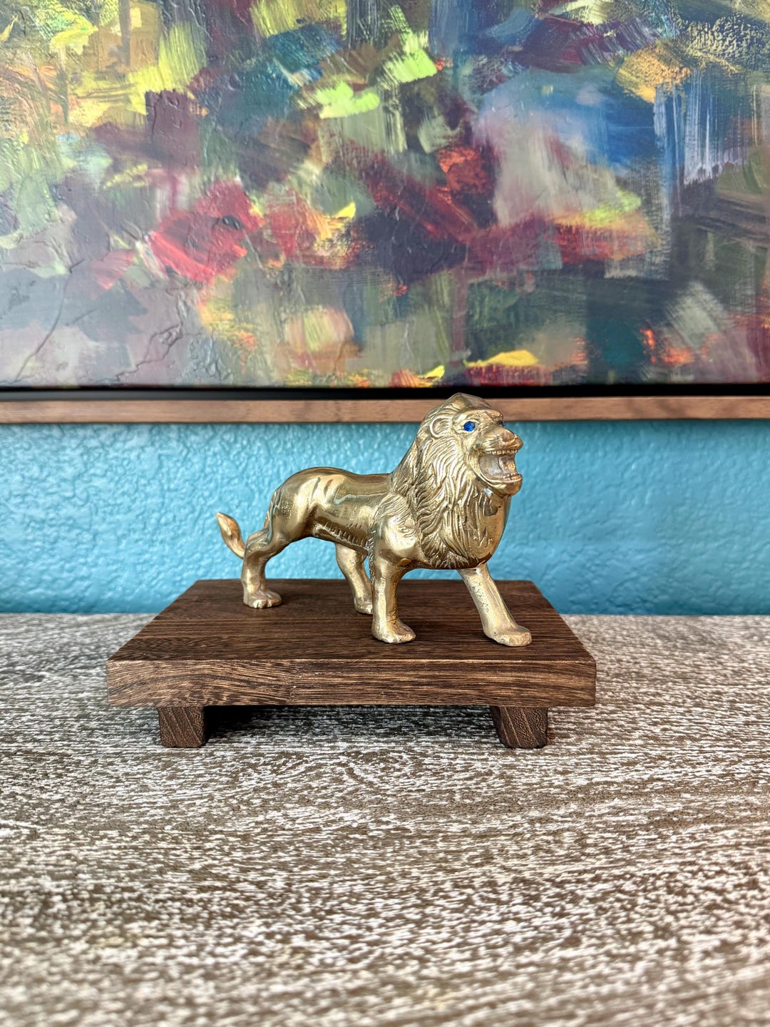 Solid Brass Roaring Lion With Blue Eyes Figurine - Etsy