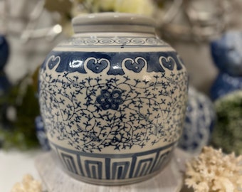 Vintage Blue and White Asian Lidded Jar