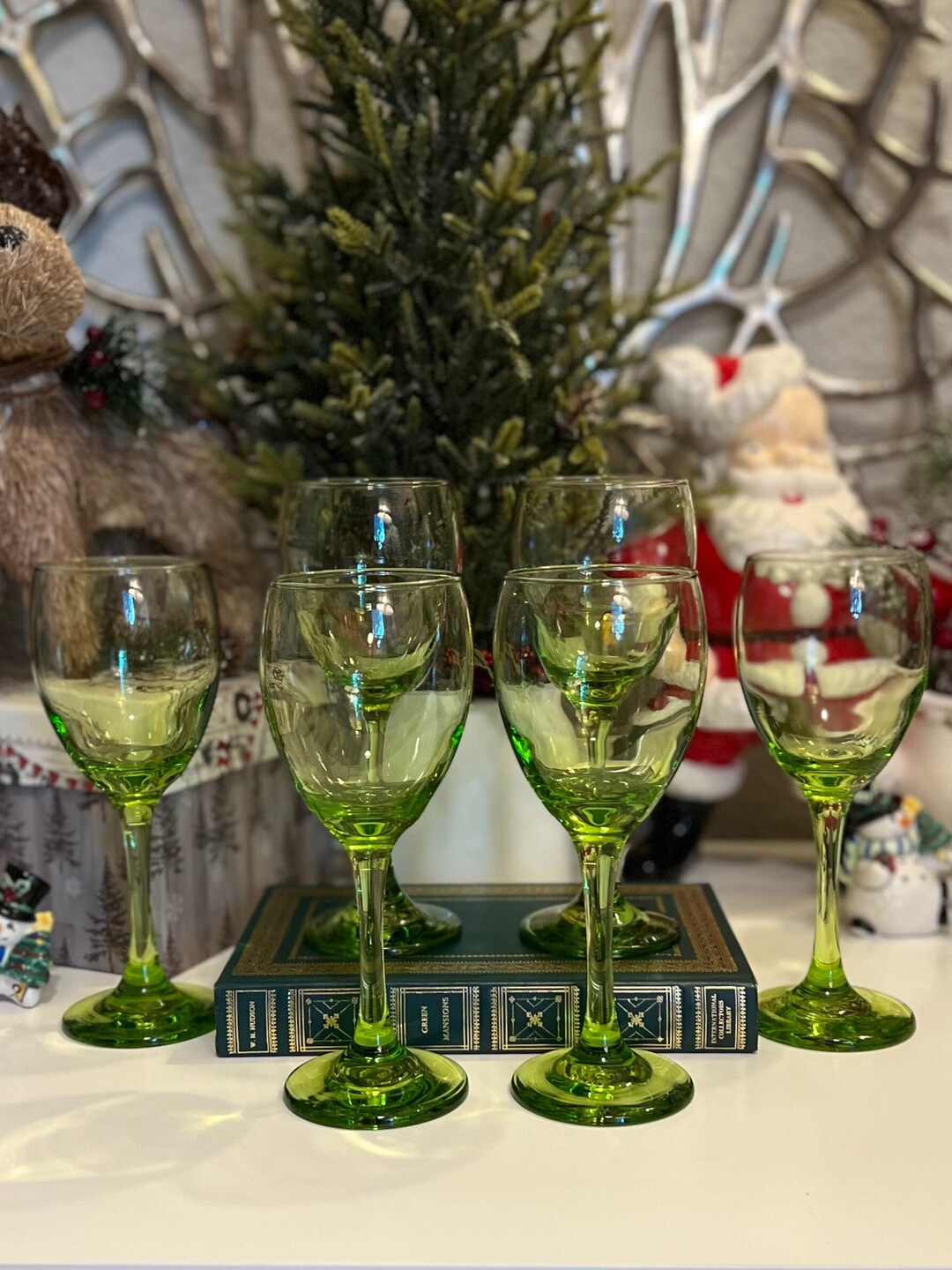Lime Green Long Stemmed Wine Glasses Set of 6 Etsy