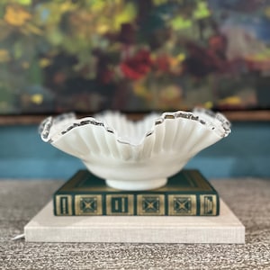 DISCOUNTED: Vintage Fenton Silvercrest Milk Glass Ruffled Bowl
