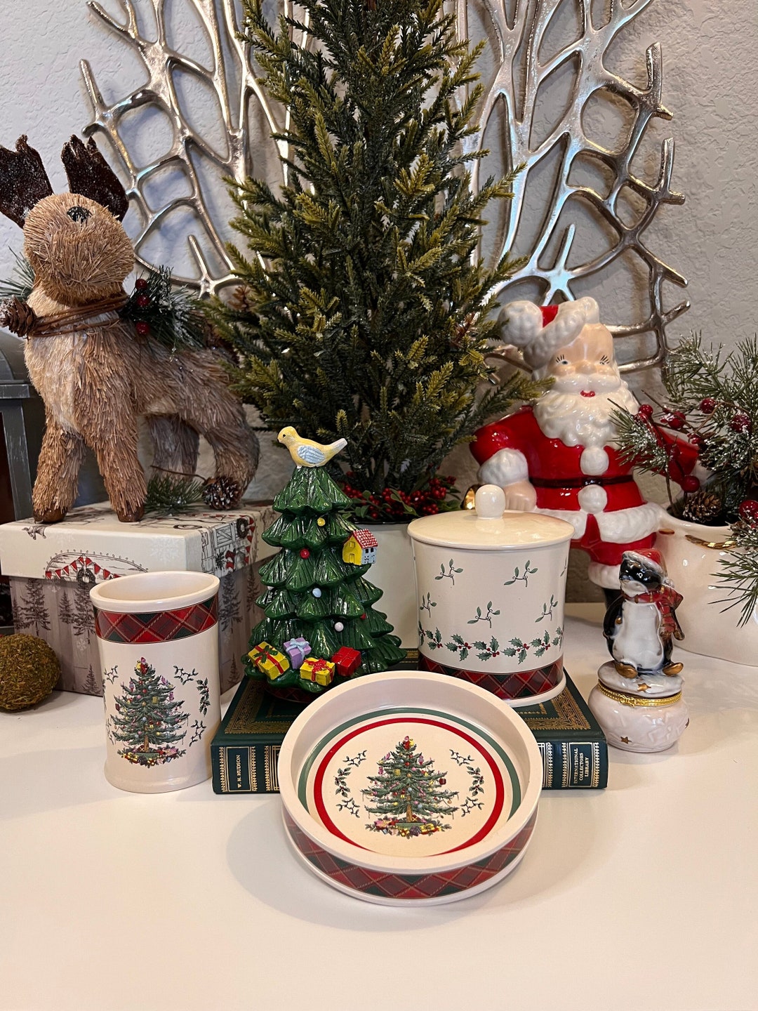 Spode Resin Christmas Tree Bathroom Set Lidded Container, Christmas ...