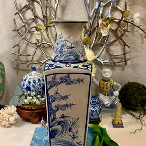Large Blue and White Porcelain Asian Vase
