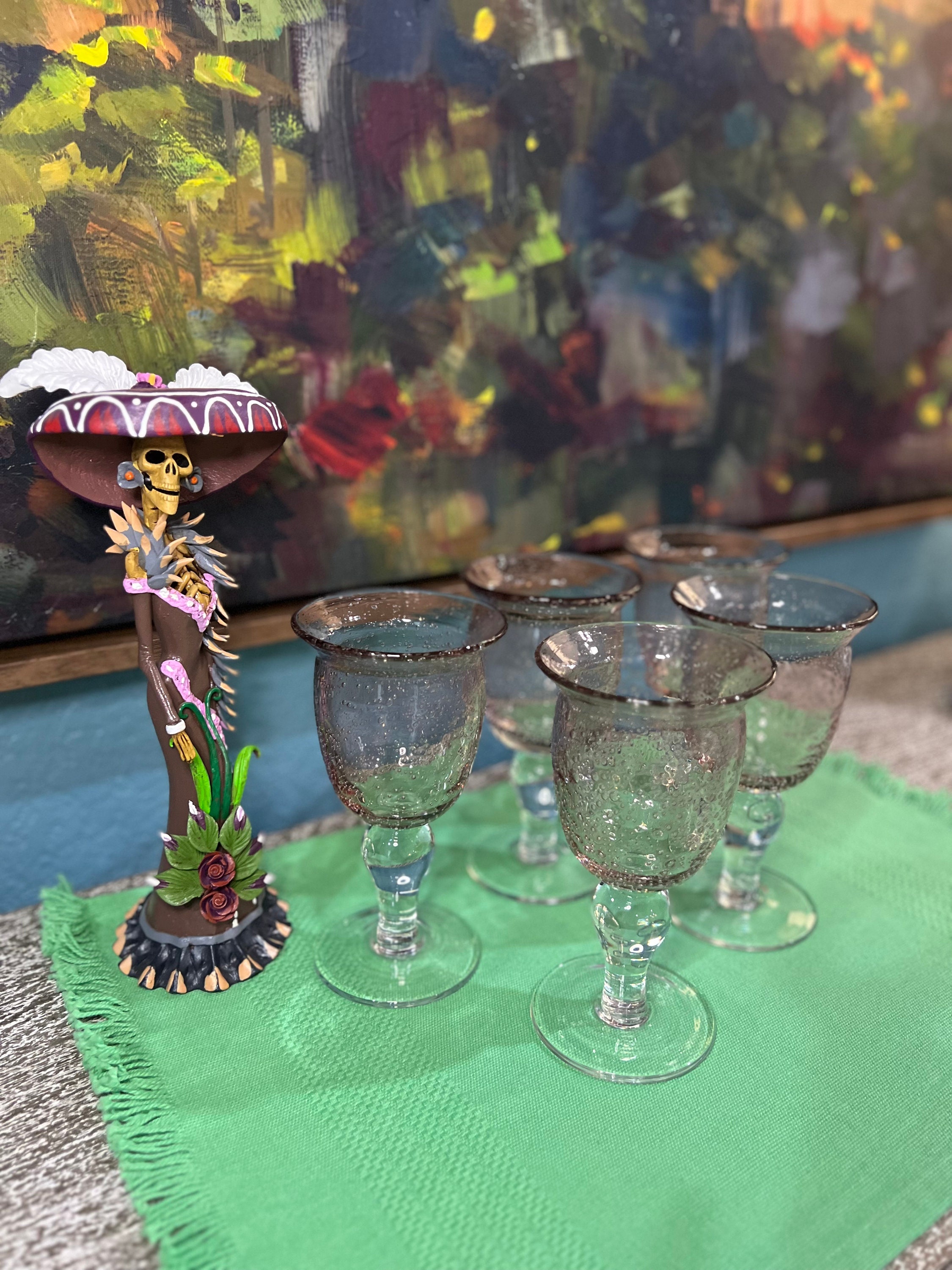 Hand Blown Bubble Glass Purple Goblets / Wine Glasses Set of 5 Etsy