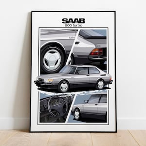 Saab 900 Turbo Poster Saab Auto Wandposter Silber Classic Vintage Saab Poster Wandkunst Kinder Mann Geschenk Zimmer Home Garage Wandkunst Poster
