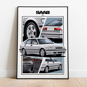 SAAB 93 OG poster silver Sedan Saab Poster Wall Art Gift Room Office Home sport car poster